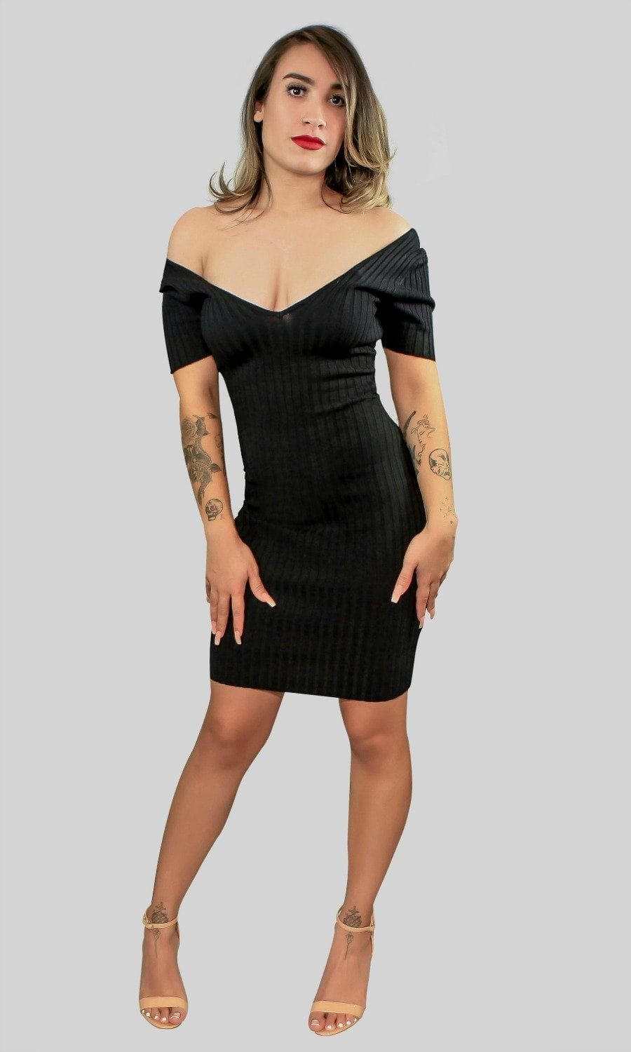 Jennifer Ribbed Mini Dress - BLACK