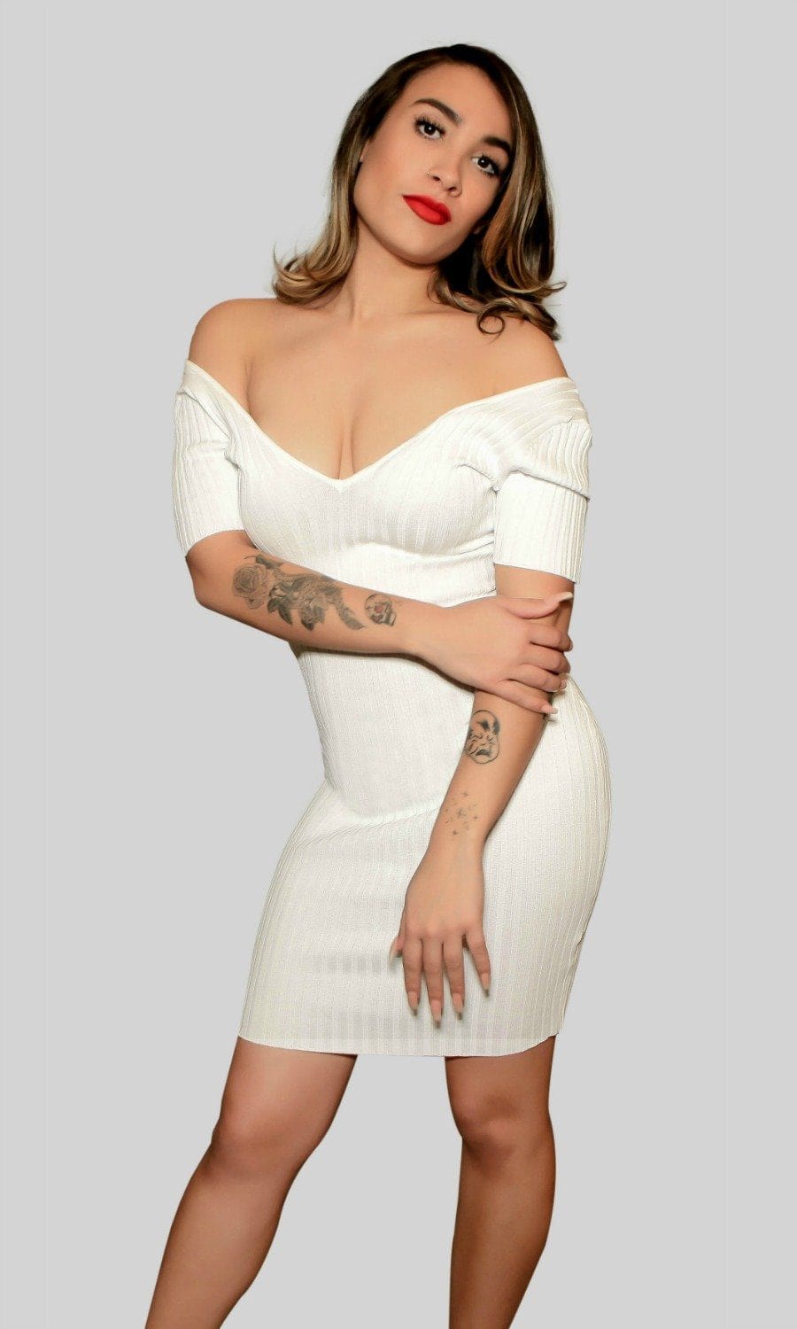 Jennifer Ribbed Mini Dress - WHITE